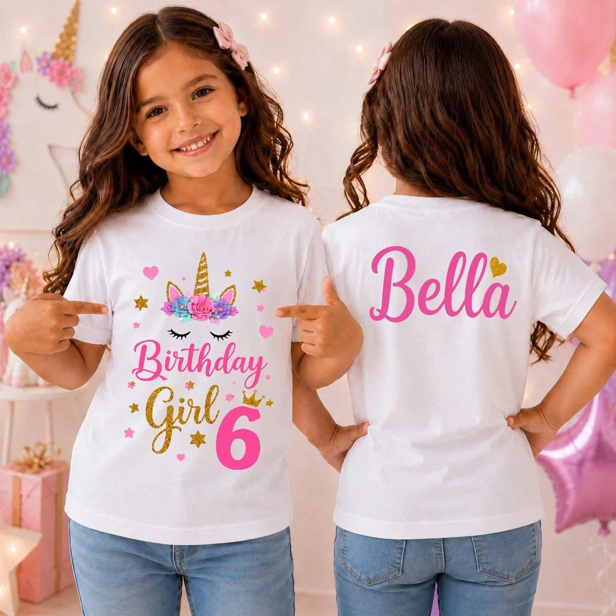Personalised Birthday Girl Unicorn Custom Name 6th - Adult & Kids T-Shirts, Sweatshirts & Hoodies apparel design preview 1
