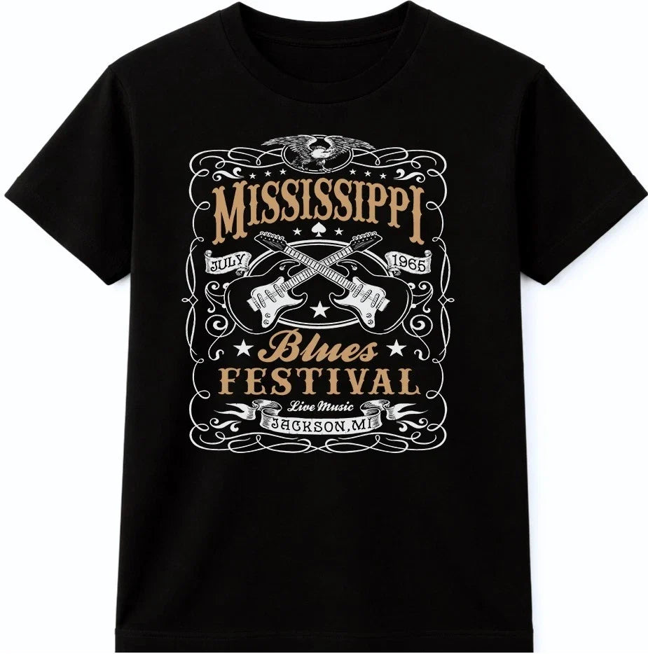 Mississippi Blues Festival Vintage Guitar Music Retro - Adult & Kids T-Shirts, Sweatshirts & Hoodies apparel design preview 1