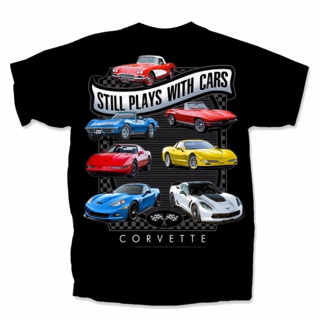 Chevy Chevrolet Corvette Still Plays with Cars Short - Adult & Kids T-Shirts, Sweatshirts & Hoodies apparel design preview 1