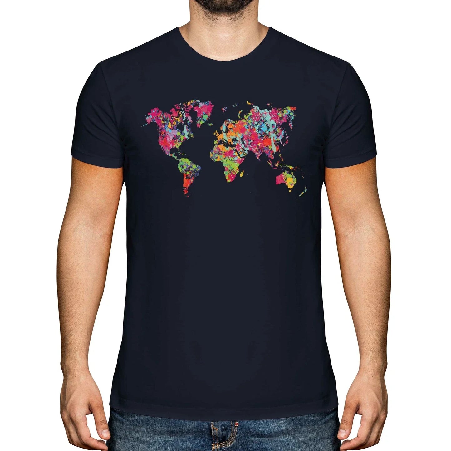 WORLD MAP SPLATTER MENS TOP GIFT COLOURFUL GLOBE - Adult & Kids T-Shirts, Sweatshirts & Hoodies apparel design preview 1