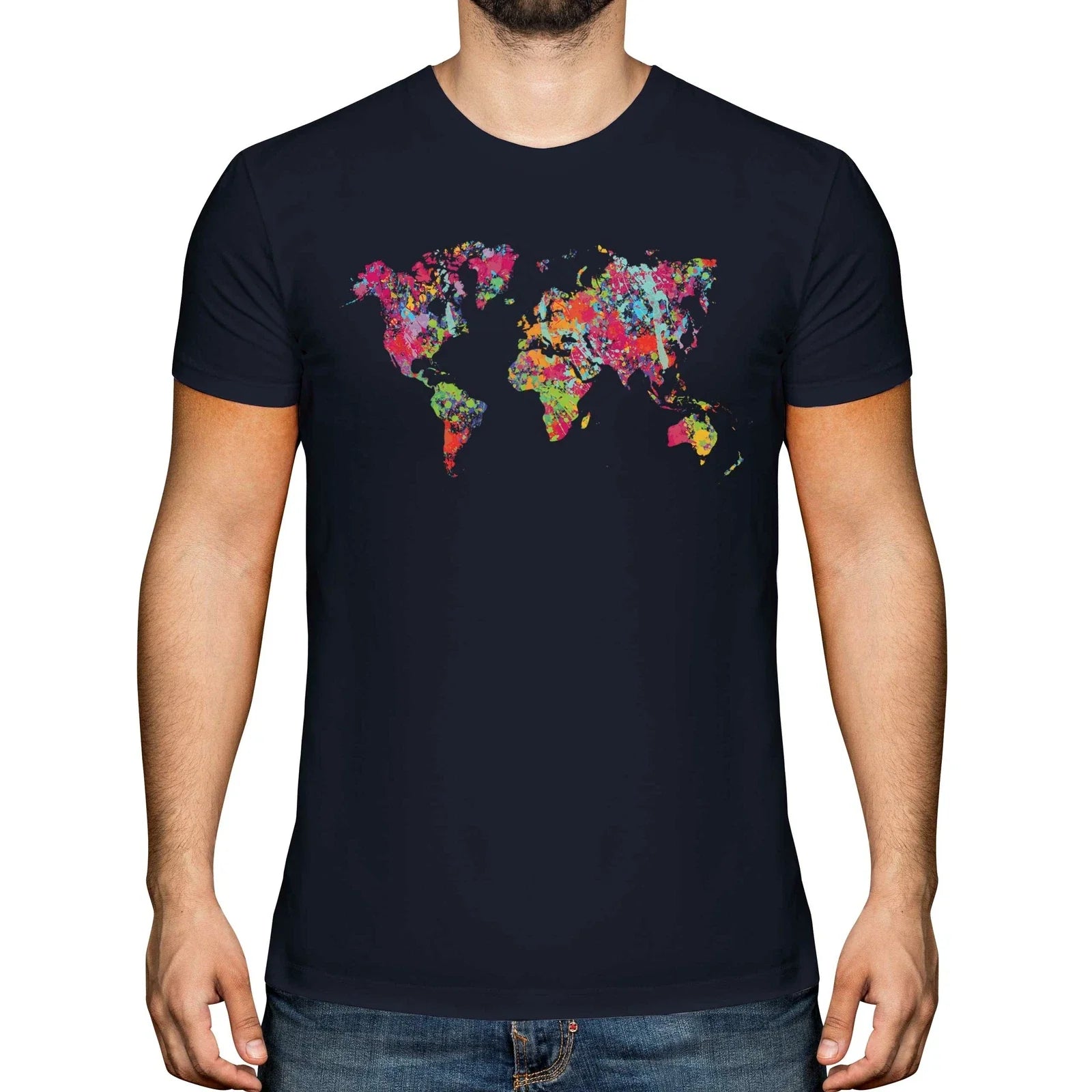 WORLD MAP SPLATTER MENS TOP GIFT COLOURFUL GLOBE - Adult & Kids T-Shirts, Sweatshirts & Hoodies apparel design preview 1