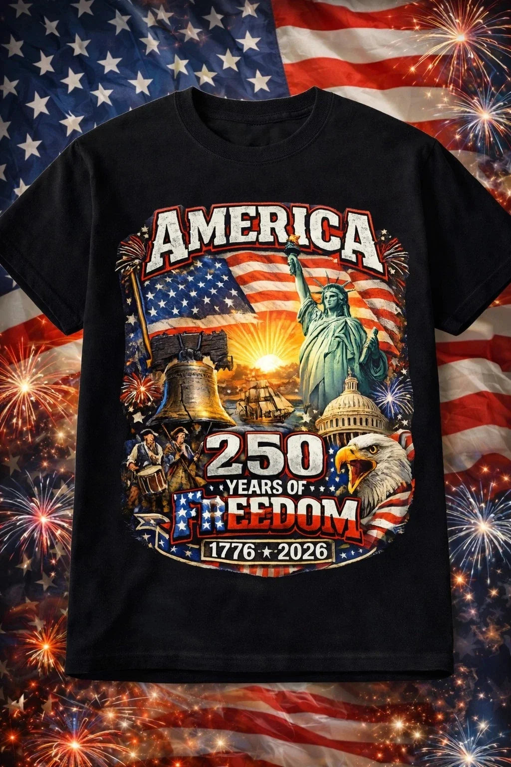 America 250 Years Freedom 1776-2026 Patriotic USA - Adult & Kids T-Shirts, Sweatshirts & Hoodies apparel design preview 1
