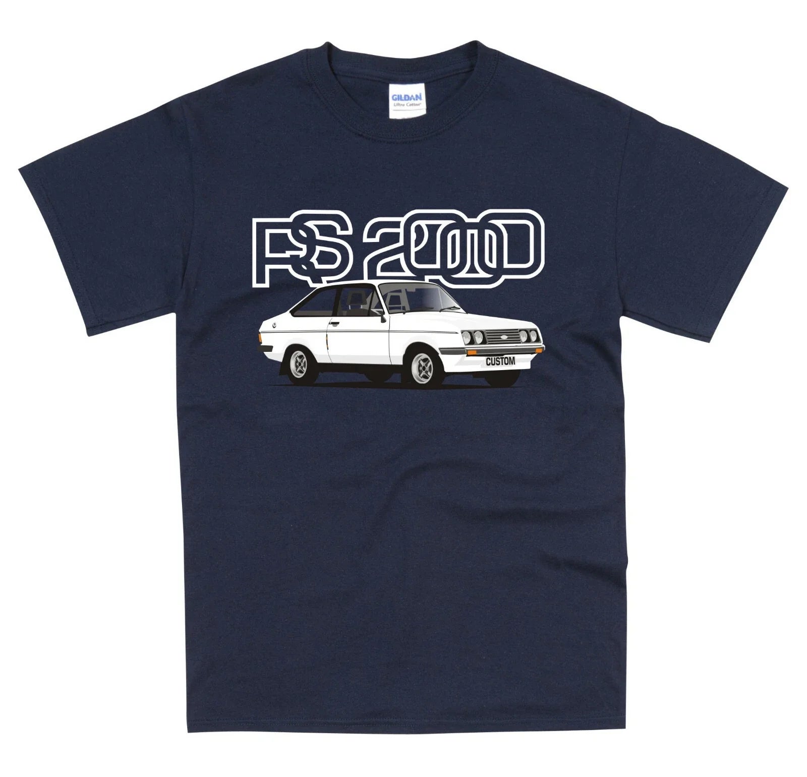 Ford RS2000 Mk2 Custom White Classic Car Retro s 5XL - Adult & Kids T-Shirts, Sweatshirts & Hoodies apparel design preview 1