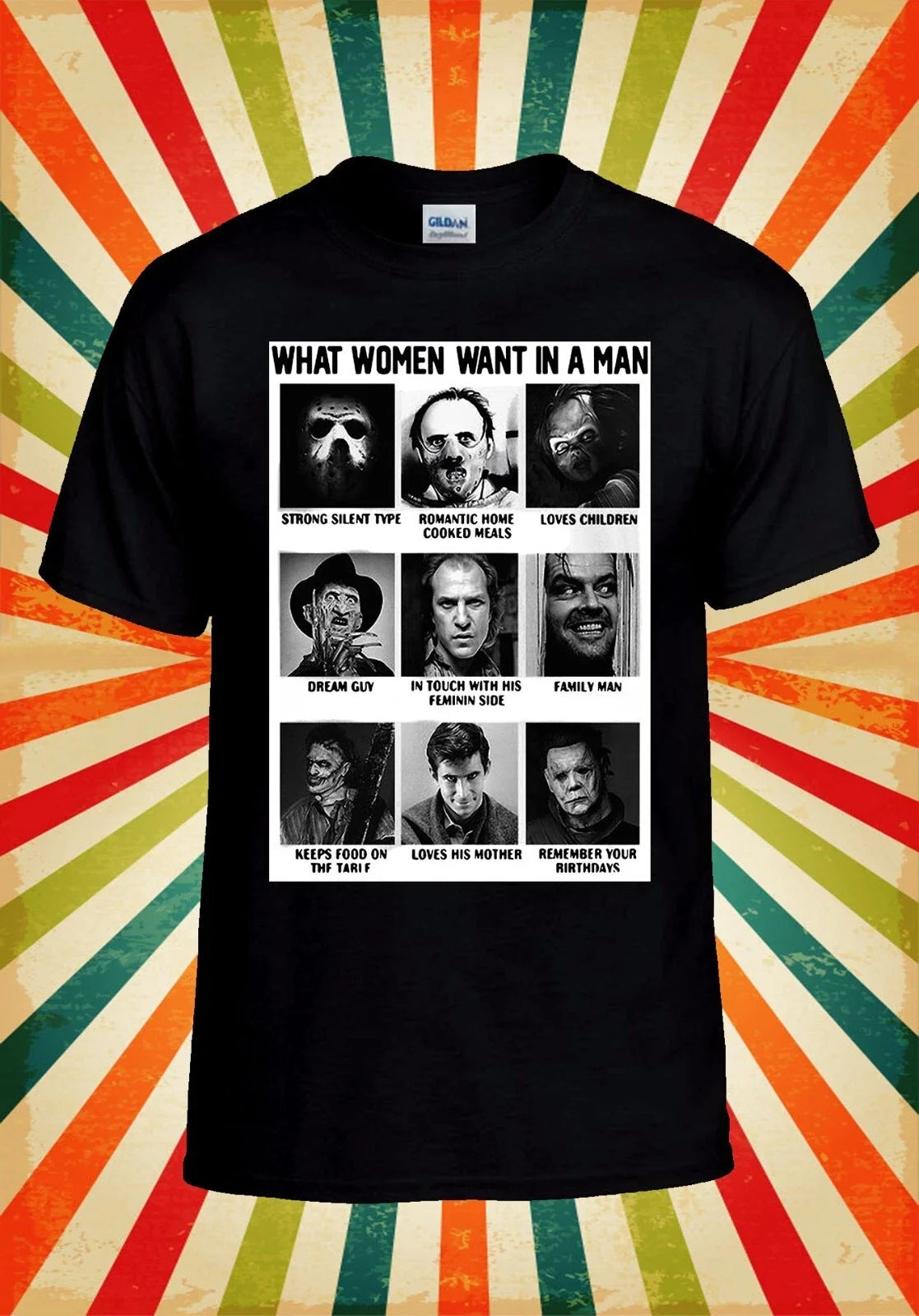 What Women Want In A Man Chart Horror Men Unisex - Adult & Kids T-Shirts, Sweatshirts & Hoodies apparel design preview 1
