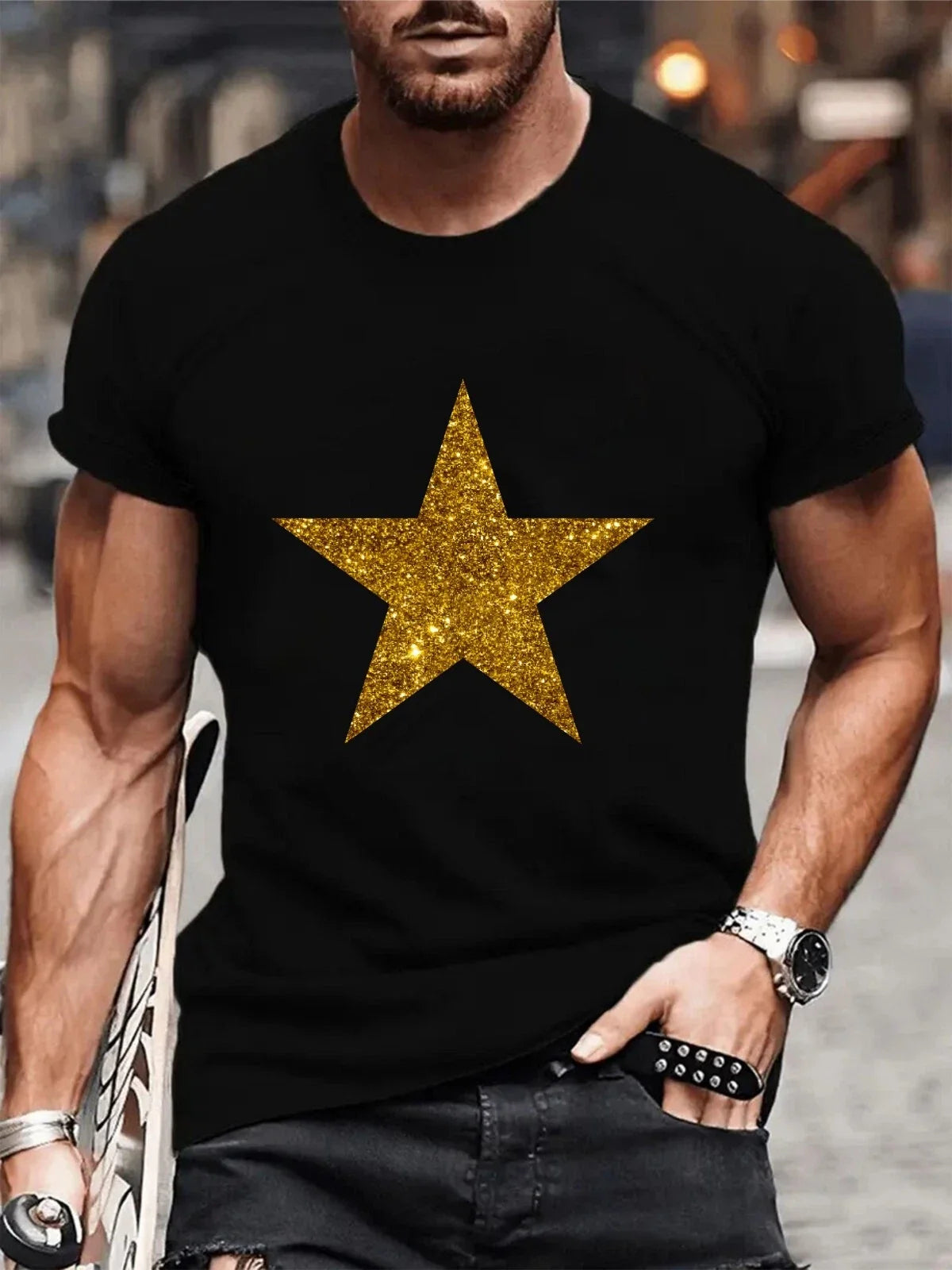 Printed Gold Glitter Star Retro Music for Fashion - Adult & Kids T-Shirts, Sweatshirts & Hoodies apparel design preview 1