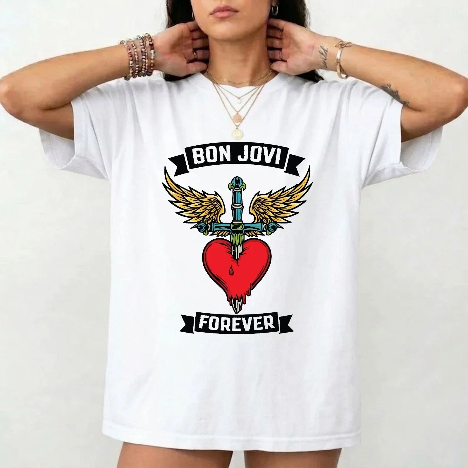 Bon Jovi Forever Heart Dagger Wings Vintage Music - Adult & Kids T-Shirts, Sweatshirts & Hoodies apparel design preview 1