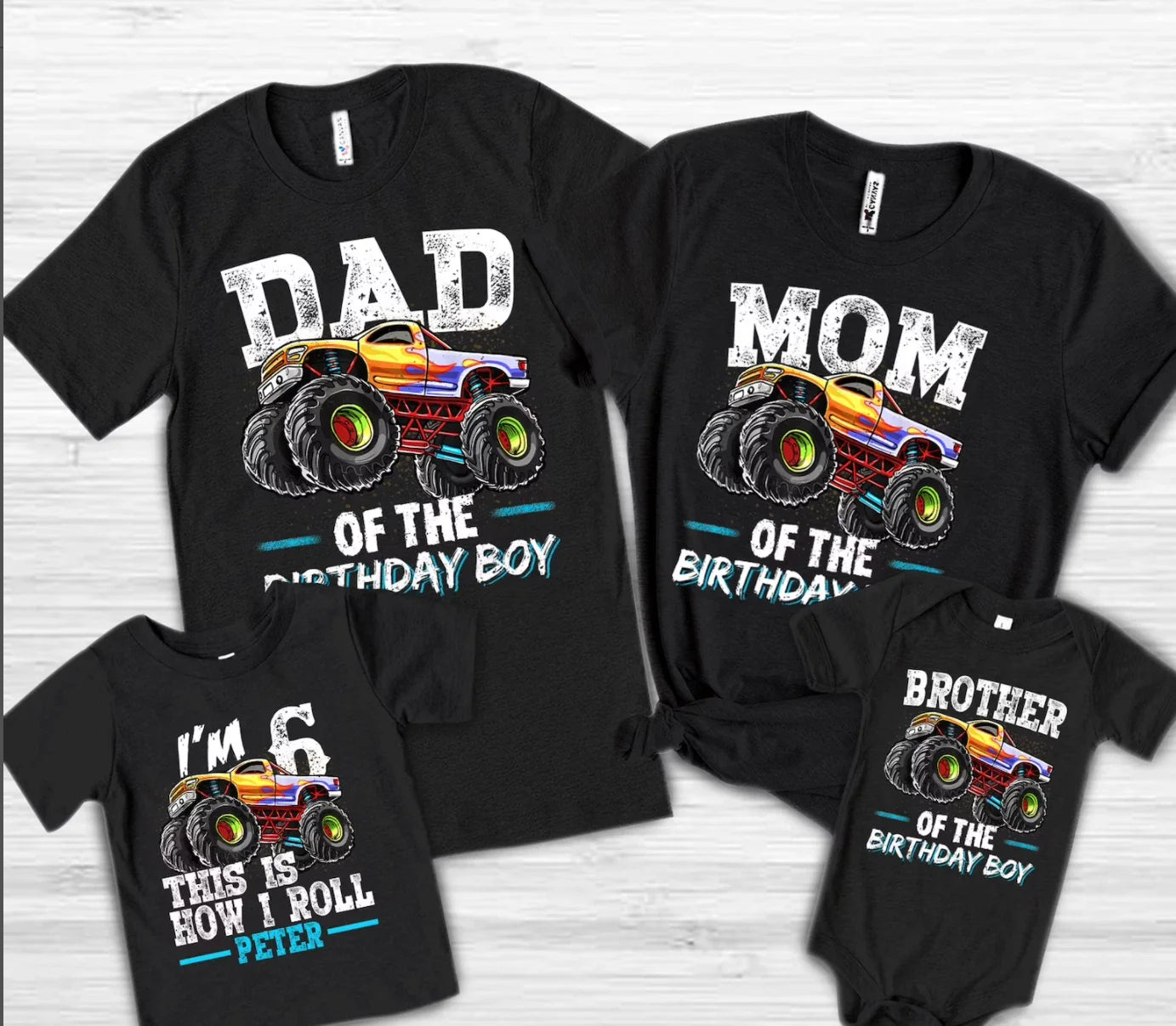 Monster Truck Custom Birthday Personalized Family - Adult & Kids T-Shirts, Sweatshirts & Hoodies apparel design preview 1