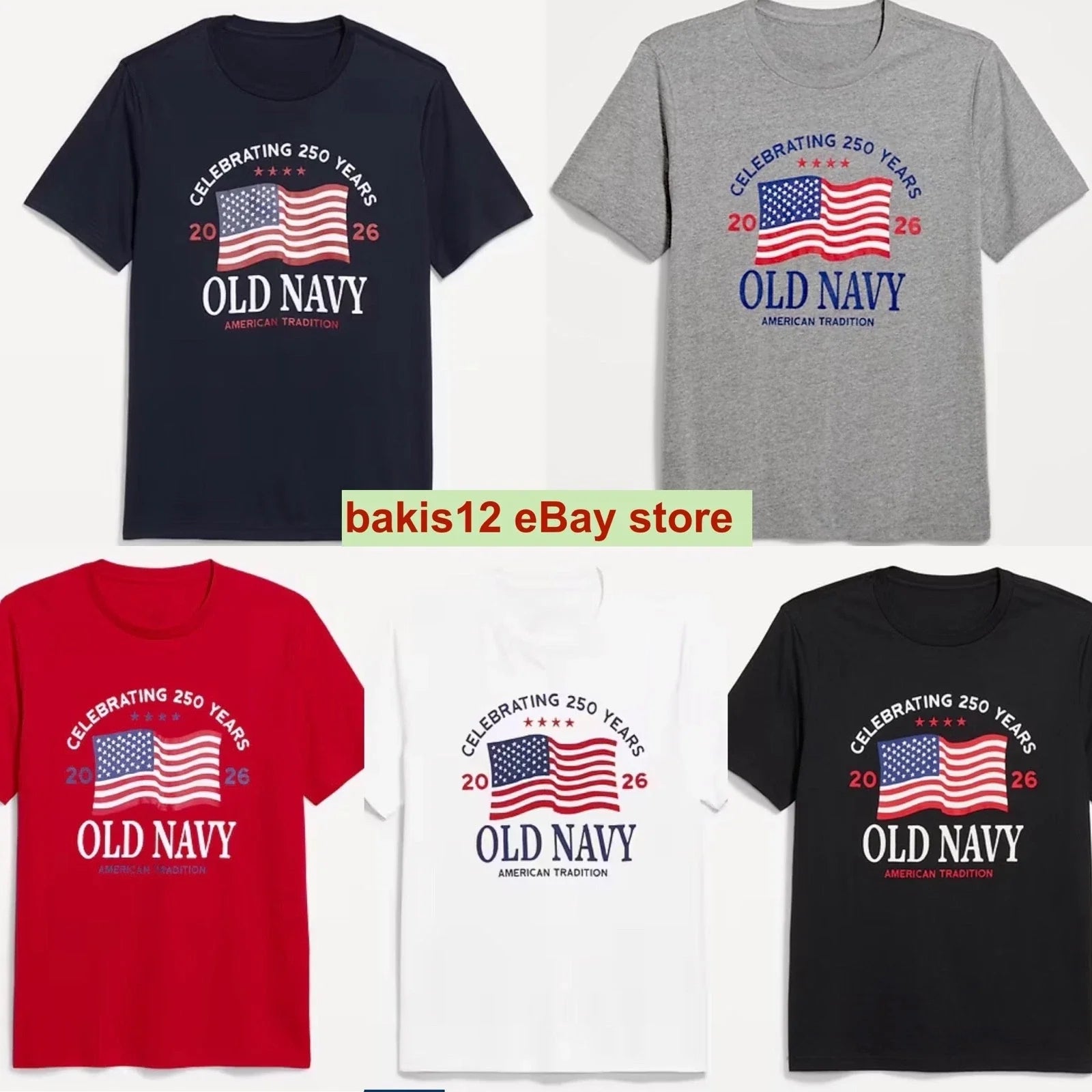 OLD NAVY US Flag 2026 RED, etc 250th Anniversary Sz - Adult & Kids T-Shirts, Sweatshirts & Hoodies apparel design preview 1