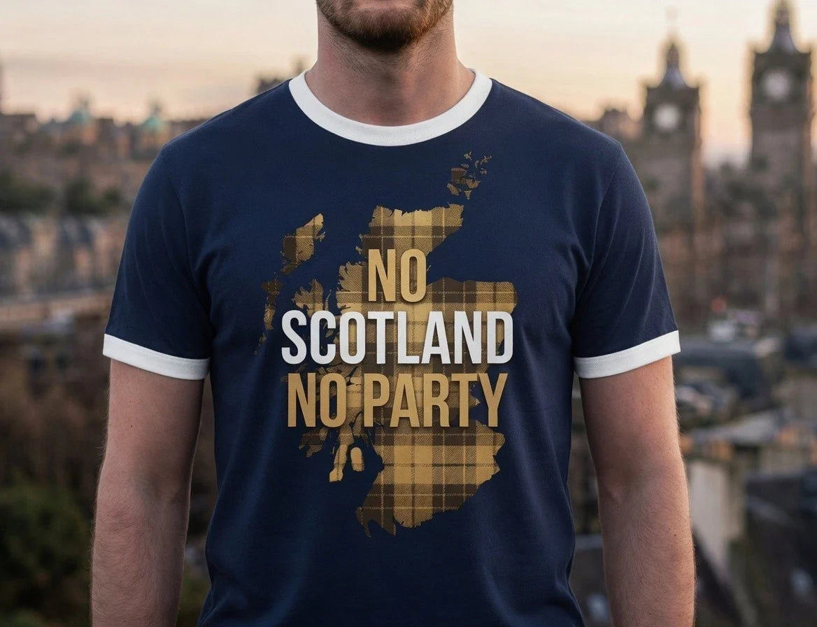 No Scotland Party SCOTTISH Flag Mens Ringer Navy Gold - Adult & Kids T-Shirts, Sweatshirts & Hoodies apparel design preview 1