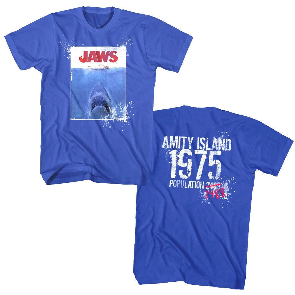 Jaws 70's Movie Poster Amity Island Population - Adult & Kids T-Shirts, Sweatshirts & Hoodies apparel design preview 1