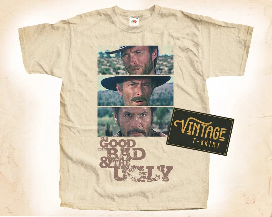 The Good Bad and Ugly Movie Poster Vintage Natural S - Adult & Kids T-Shirts, Sweatshirts & Hoodies apparel design preview 1