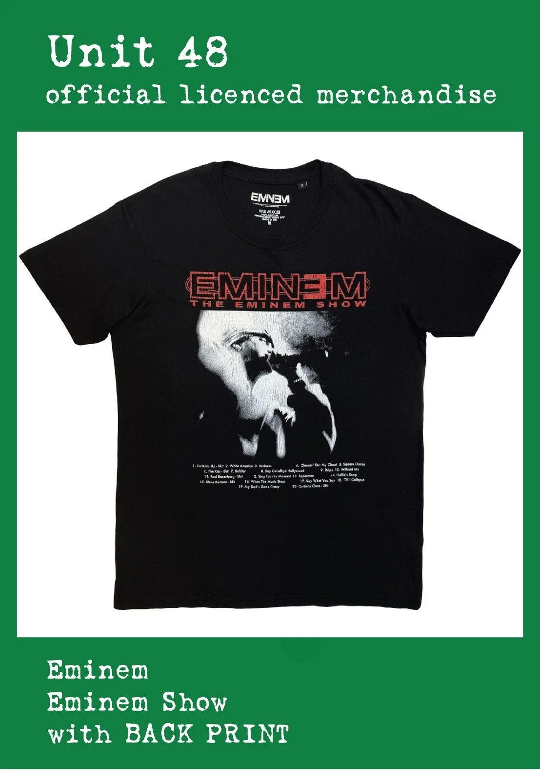 Eminem Show Black with BACK PRINT Official Licenced - Adult & Kids T-Shirts, Sweatshirts & Hoodies apparel design preview 1