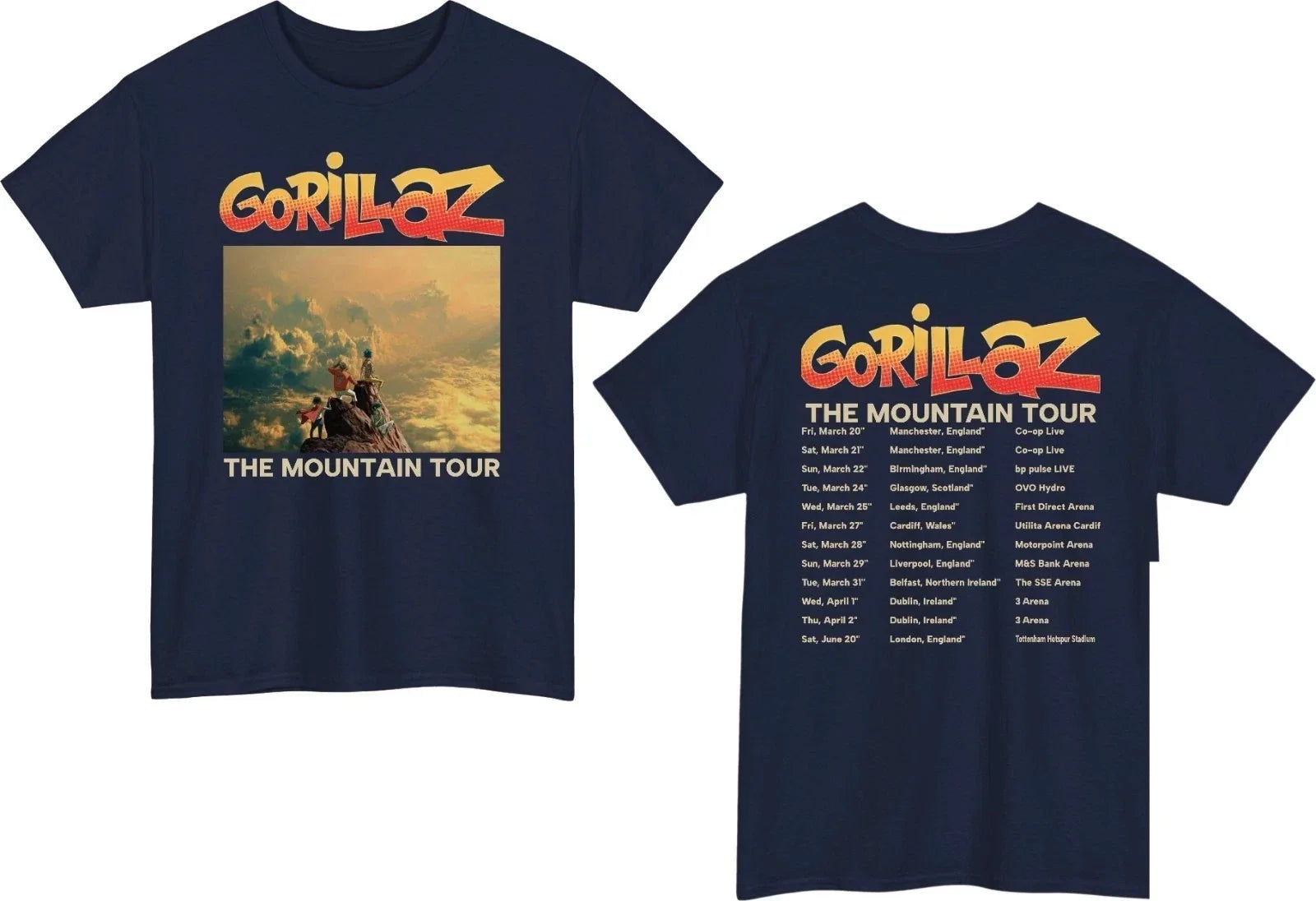 Gorillaz The Mountain Tour Front and Back Print, Band - Adult & Kids T-Shirts, Sweatshirts & Hoodies apparel design preview 1
