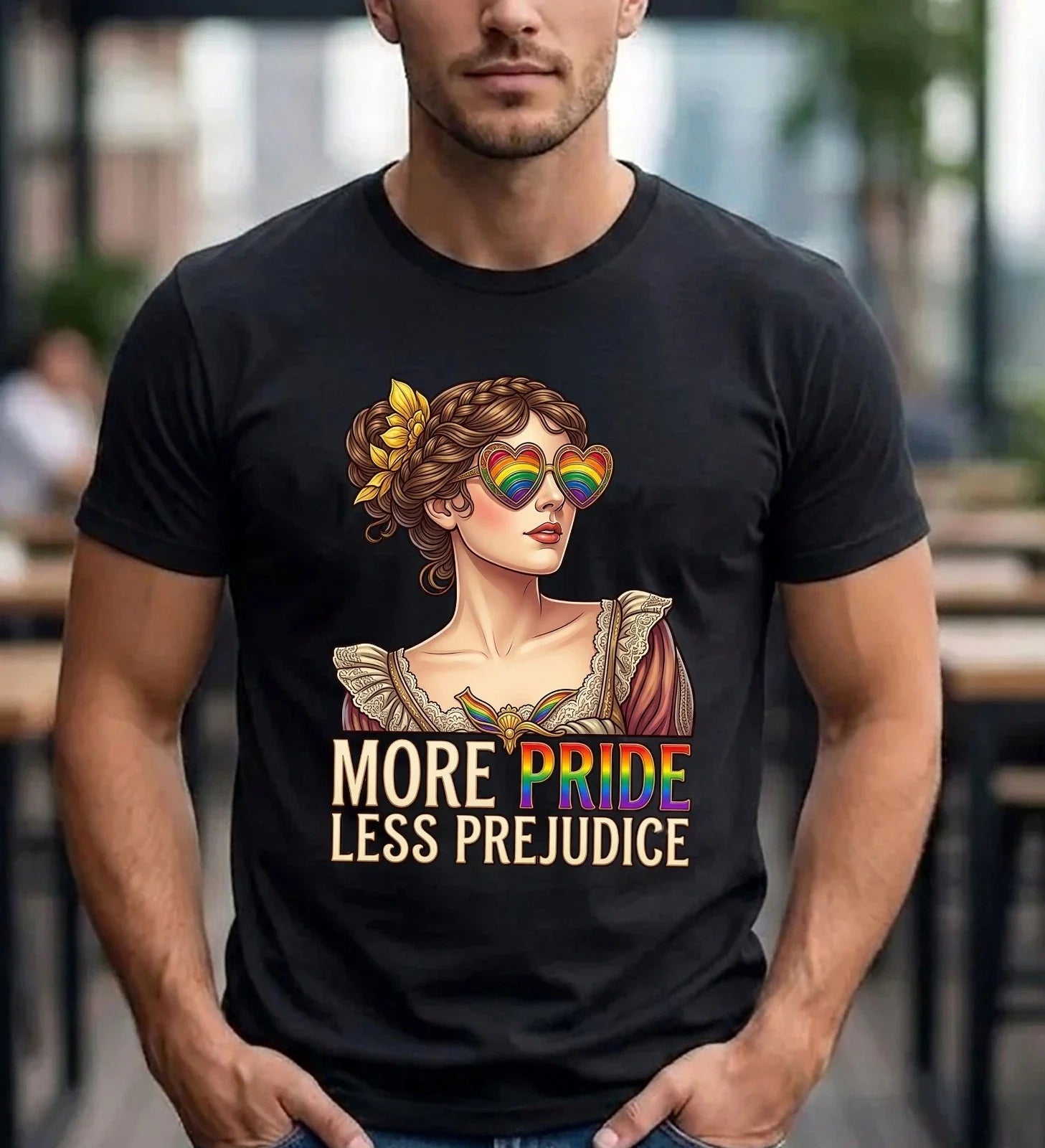 More Pride Less Prejudice LGBTQ Graphic Rainbow - Adult & Kids T-Shirts, Sweatshirts & Hoodies apparel design preview 1