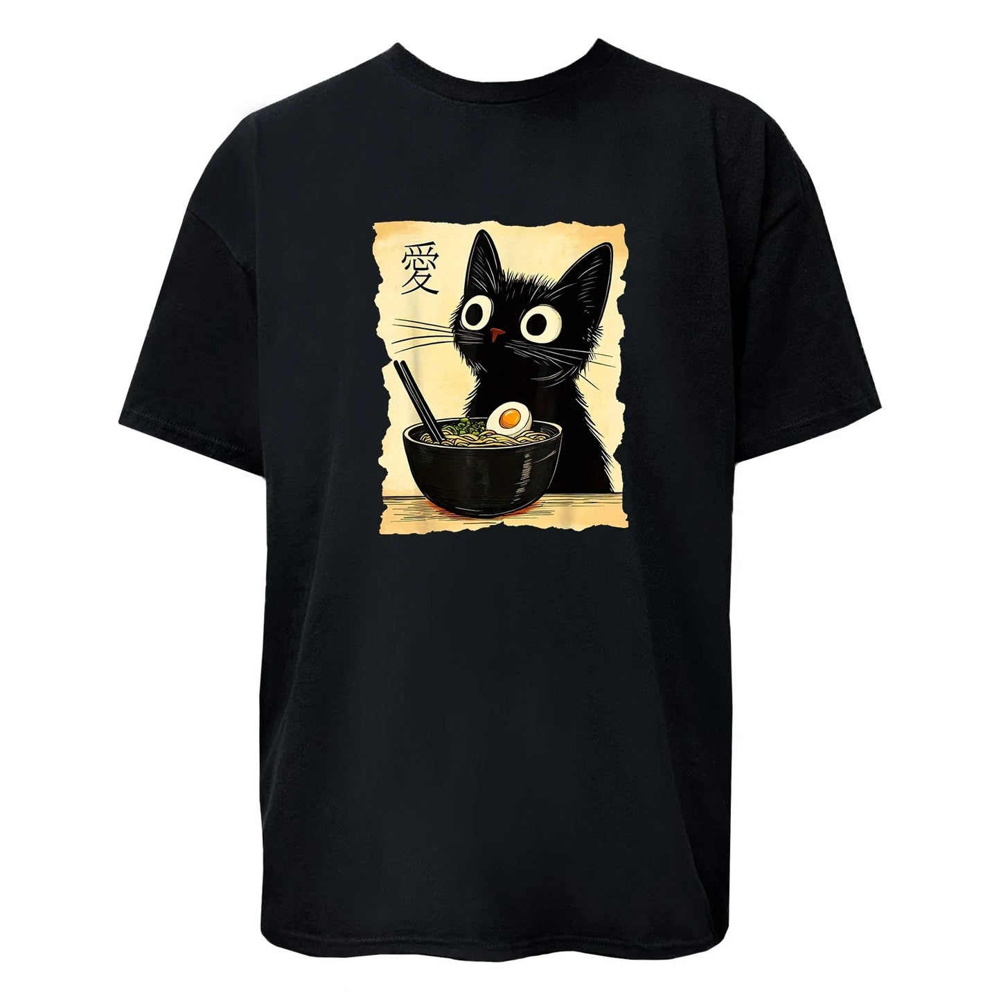 Black Kitty Cat Ramen "Love" in Chinese Graphic - Adult & Kids T-Shirts, Sweatshirts & Hoodies apparel design preview 1