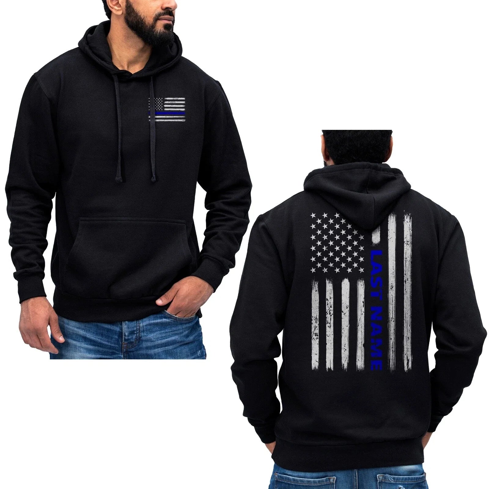 Custom Last Name Police Thin Blue Line Vertical Flag - Adult & Kids T-Shirts, Sweatshirts & Hoodies apparel design preview 1