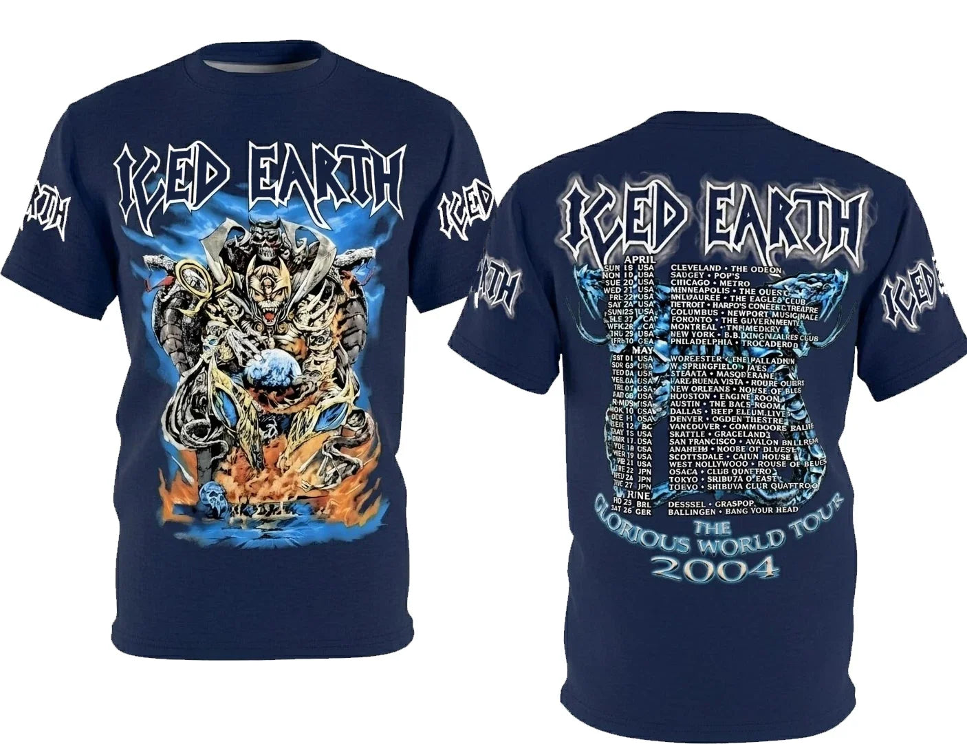 Rare 2004 Glorious World Tour By Iced Earth Band 3D S - Adult & Kids T-Shirts, Sweatshirts & Hoodies apparel design preview 1