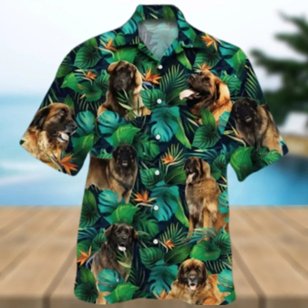 Leonberger Dog Lovers Tropical Leaves Hawaiian - Adult & Kids T-Shirts, Sweatshirts & Hoodies apparel design preview 1