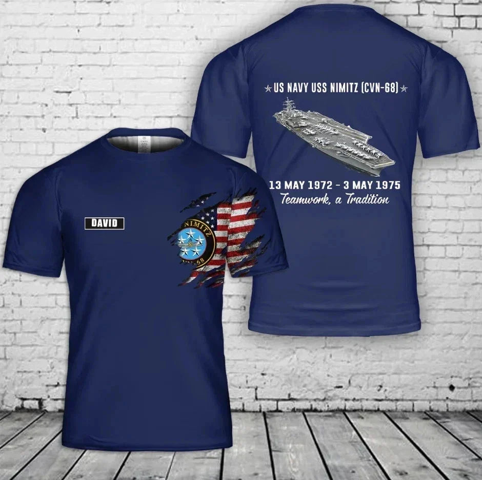 Custom Name US Navy USS Nimitz (CVN-68) 3D Size S-5XL - Adult & Kids T-Shirts, Sweatshirts & Hoodies apparel design preview 1