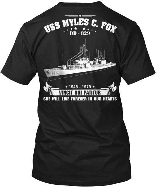 USS Myles C. Fox DD 829 Made in the USA Size S to 5XL - Adult & Kids T-Shirts, Sweatshirts & Hoodies apparel design preview 1