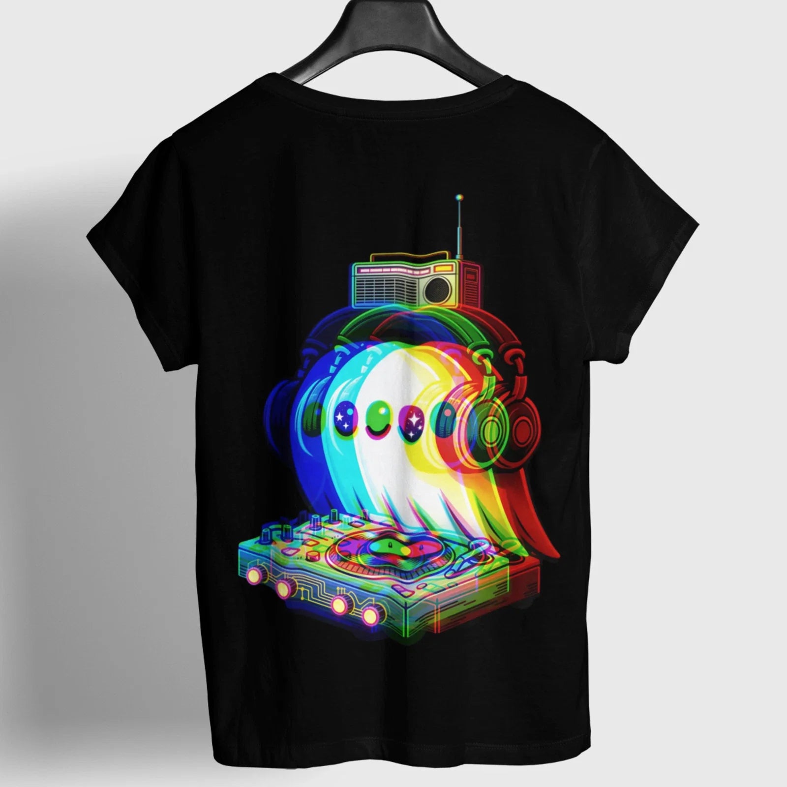 DJ Ghost Retro Neon Halloween Rave Music Festival - Adult & Kids T-Shirts, Sweatshirts & Hoodies apparel design preview 1