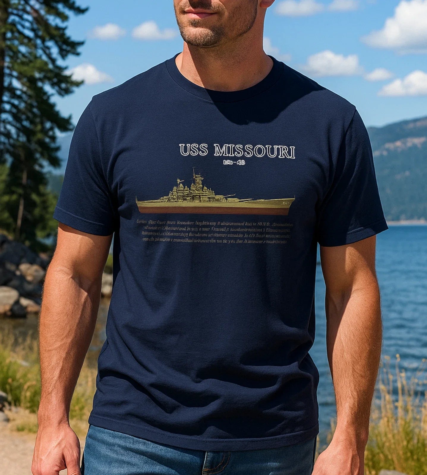 USS Missouri Unisex Softstyle Vintage Navy Ship - Adult & Kids T-Shirts, Sweatshirts & Hoodies apparel design preview 1