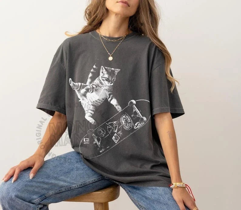 Retro Skateboarding Cat Graphic Vintage Kitten Punk - Adult & Kids T-Shirts, Sweatshirts & Hoodies apparel design preview 1
