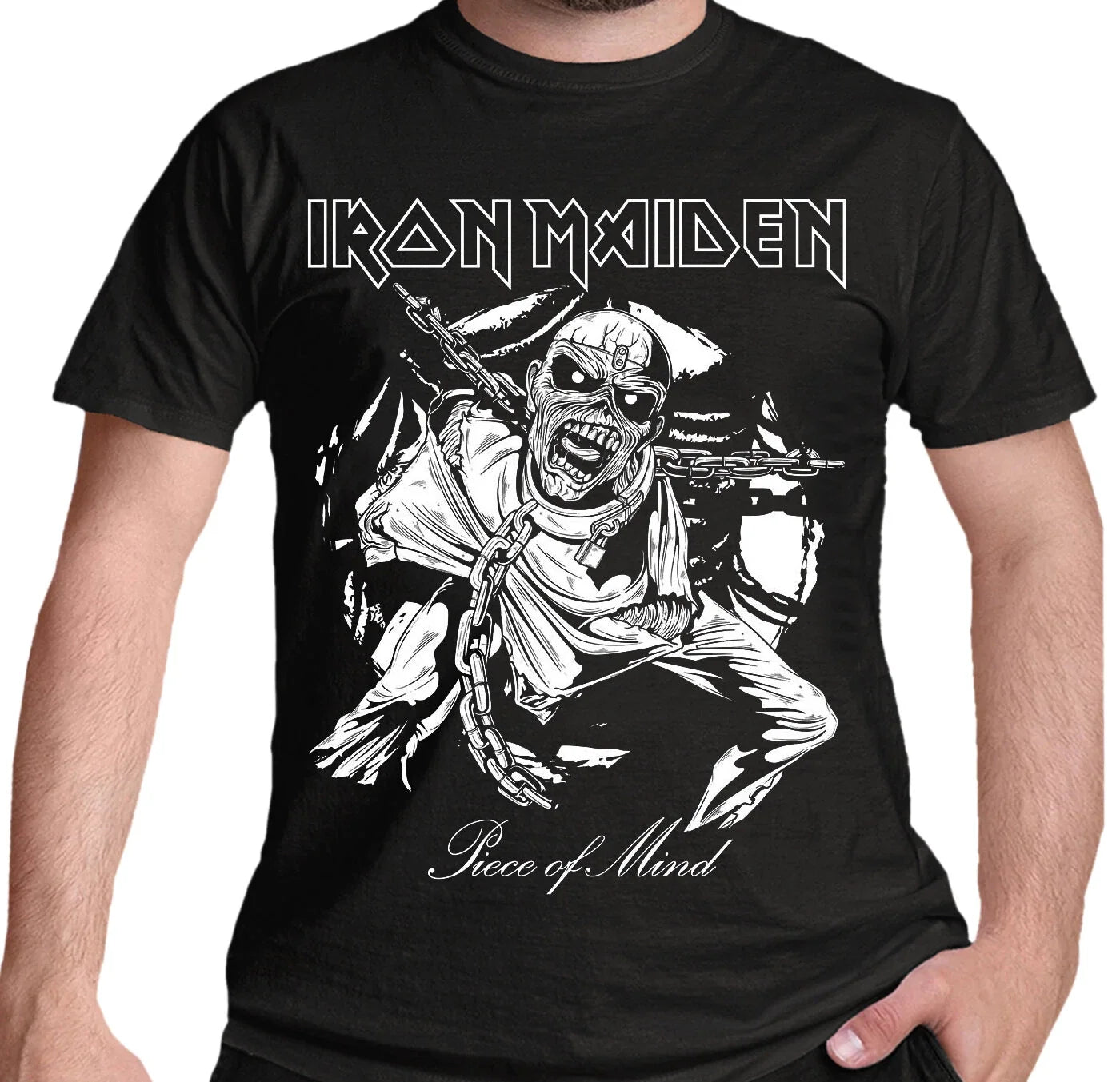 Official Iron Maiden Piece Of Mind Eddie Band Logo - Adult & Kids T-Shirts, Sweatshirts & Hoodies apparel design preview 1