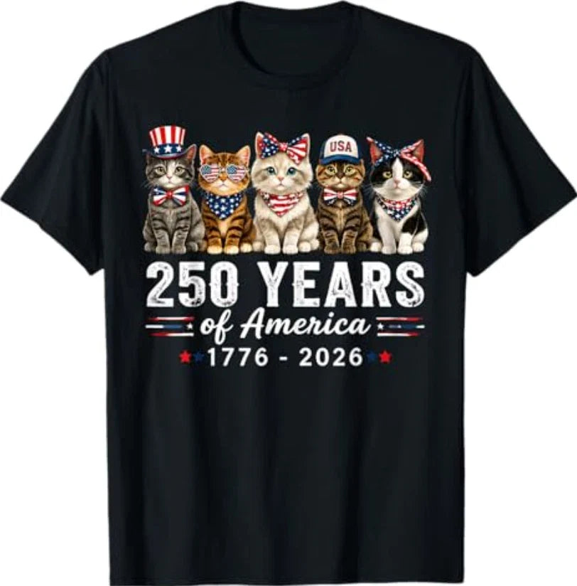 250 Years of America Cats Patriotic Cat Lover - Adult & Kids T-Shirts, Sweatshirts & Hoodies apparel design preview 1