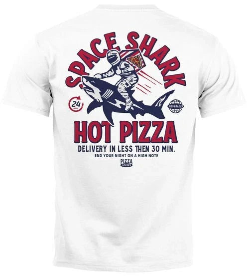 Men's Back Print Lettering Hot Pizza Space Shark - Adult & Kids T-Shirts, Sweatshirts & Hoodies apparel design preview 1