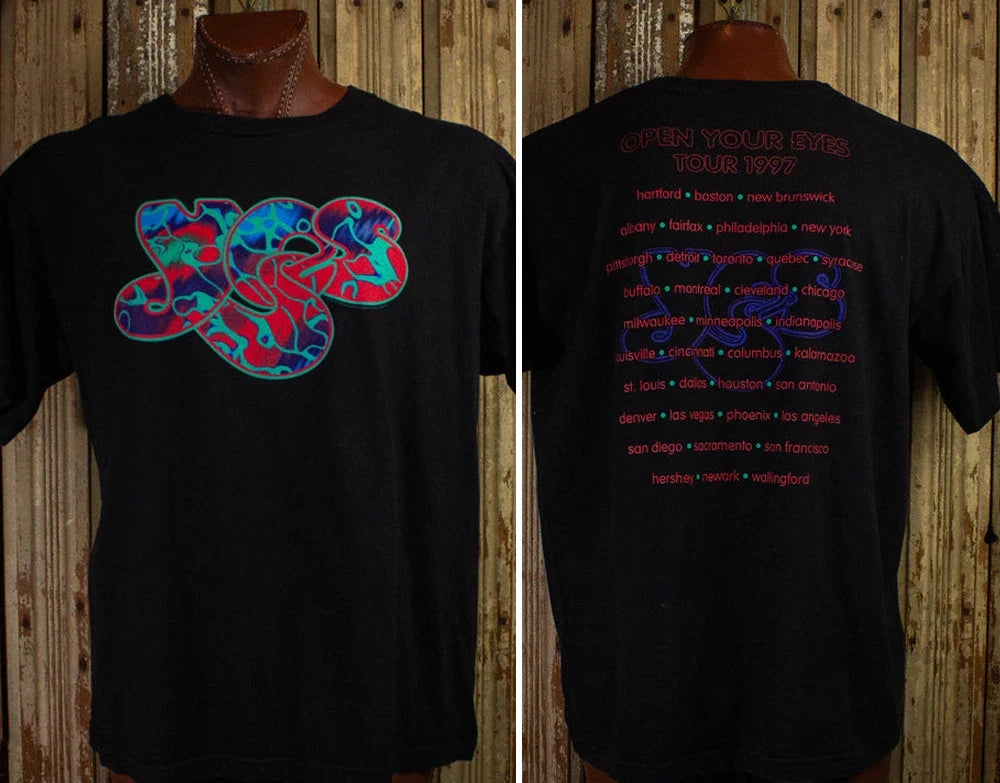 Vintage 1997 Yes Open Your Eyes Concert Black - Adult & Kids T-Shirts, Sweatshirts & Hoodies apparel design preview 1