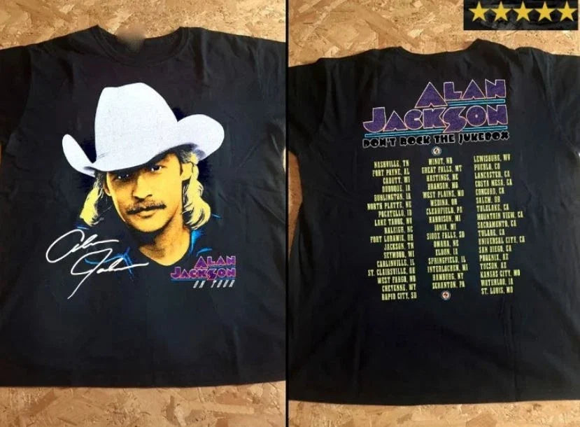 Vtg Alan Jackson On Tour Heavy Cotton Black All Size - Adult & Kids T-Shirts, Sweatshirts & Hoodies apparel design preview 1