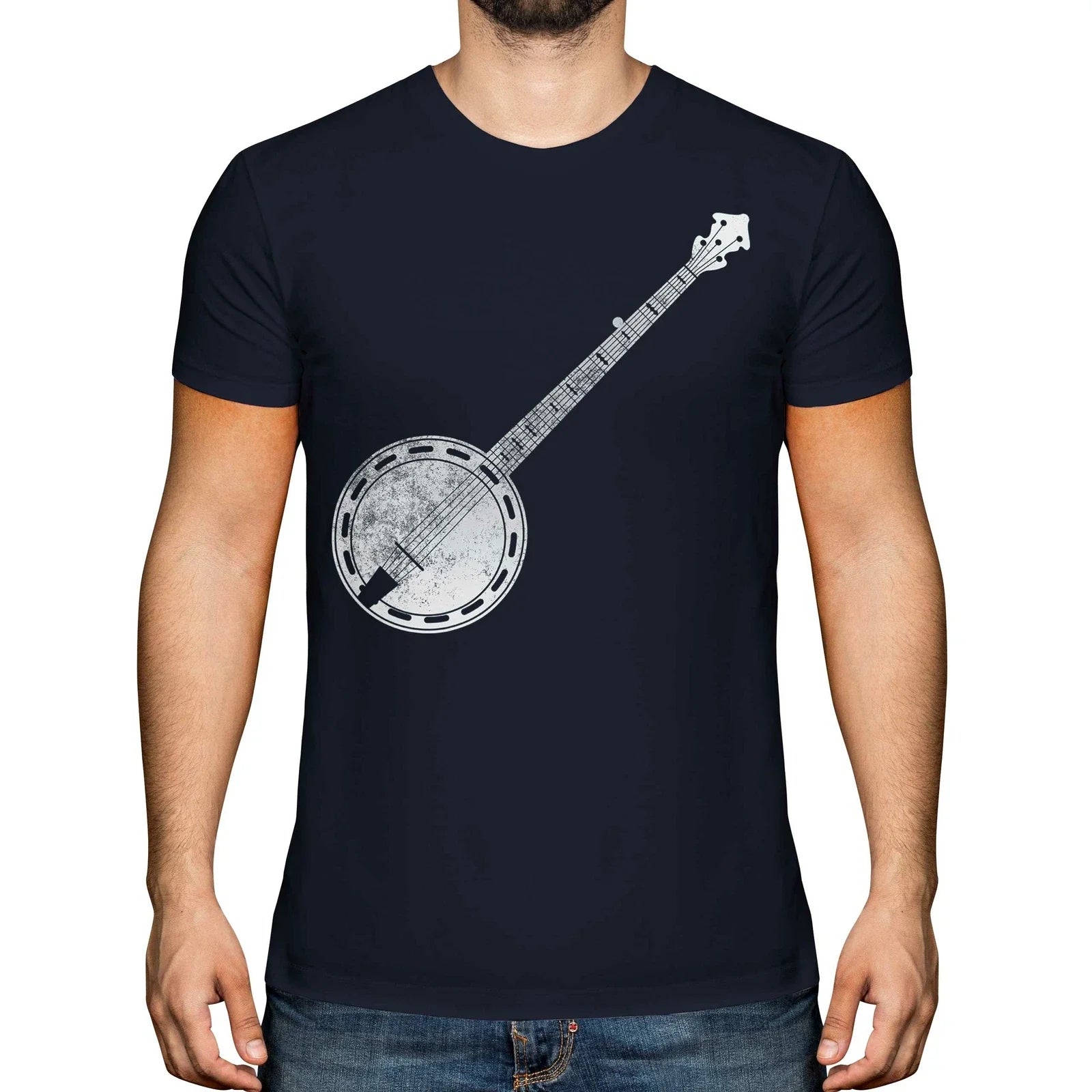 BANJO DISTRESSED PRINT MENS VINTAGE STYLE TOP PLAYER - Adult & Kids T-Shirts, Sweatshirts & Hoodies apparel design preview 1