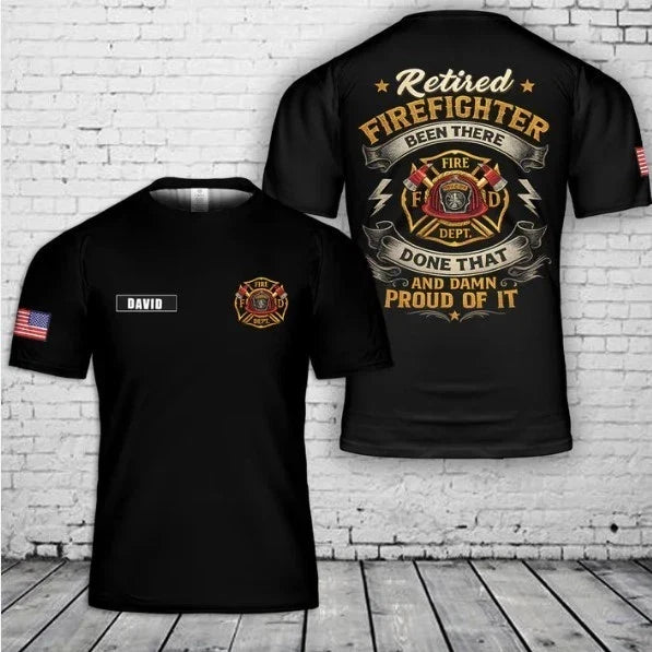 Custom Name Retired Firefighter 3D - Adult & Kids T-Shirts, Sweatshirts & Hoodies apparel design preview 1
