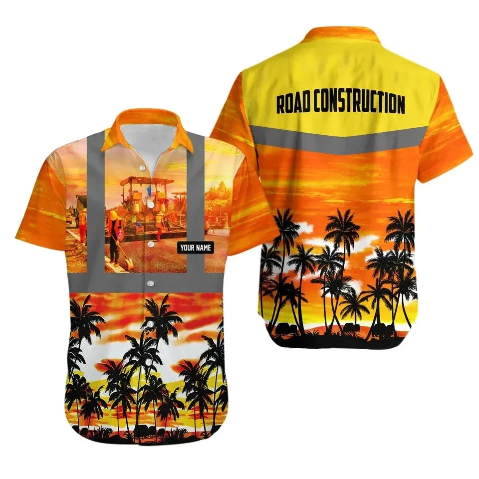 Custom Name Road Construction Tropical Hawaiian HS644 - Adult & Kids T-Shirts, Sweatshirts & Hoodies apparel design preview 1