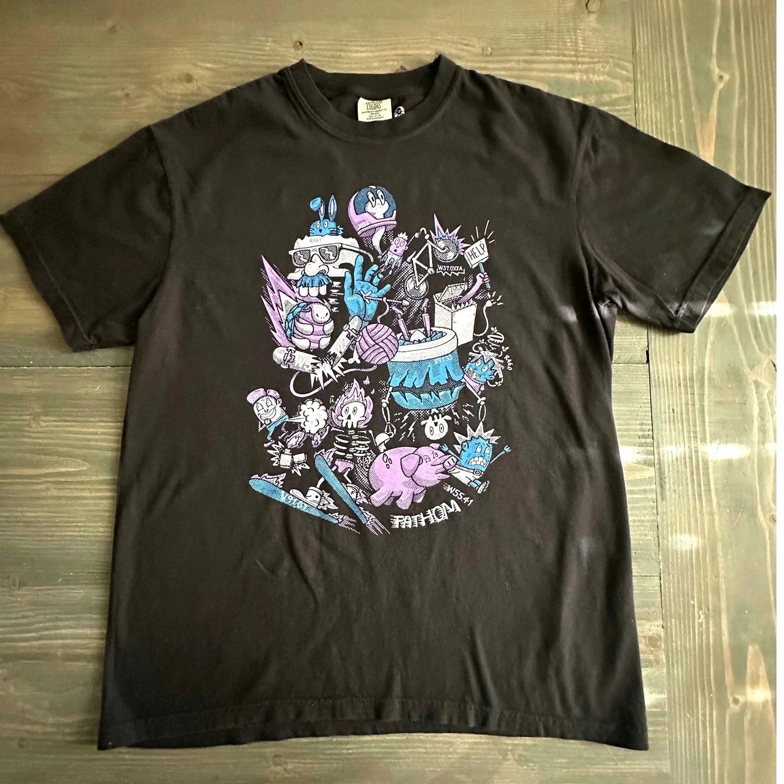Custom Ink Graphic Black Cartoon Art Purple Blue Mens - Adult & Kids T-Shirts, Sweatshirts & Hoodies apparel design preview 1