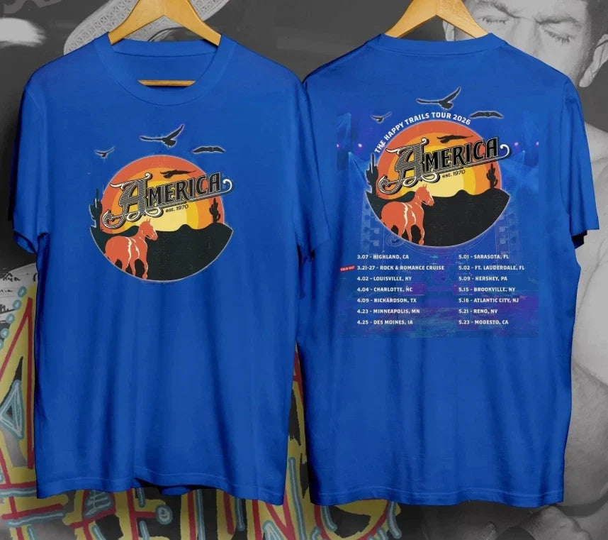 America The Band Happy Trails Tour 2026 Royal Color - Adult & Kids T-Shirts, Sweatshirts & Hoodies apparel design preview 1