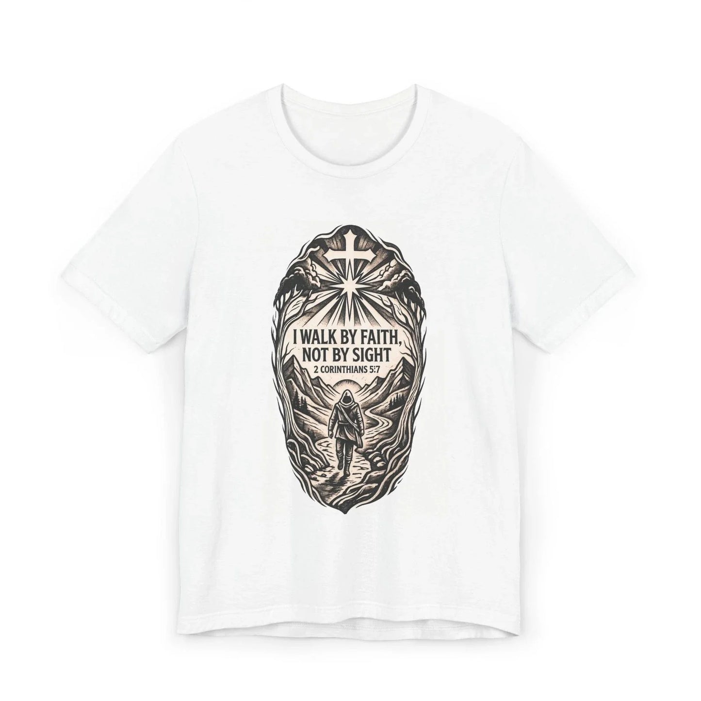 I Walk By Faith Not Sight Christian Cross Graphic - Adult & Kids T-Shirts, Sweatshirts & Hoodies apparel design preview 1