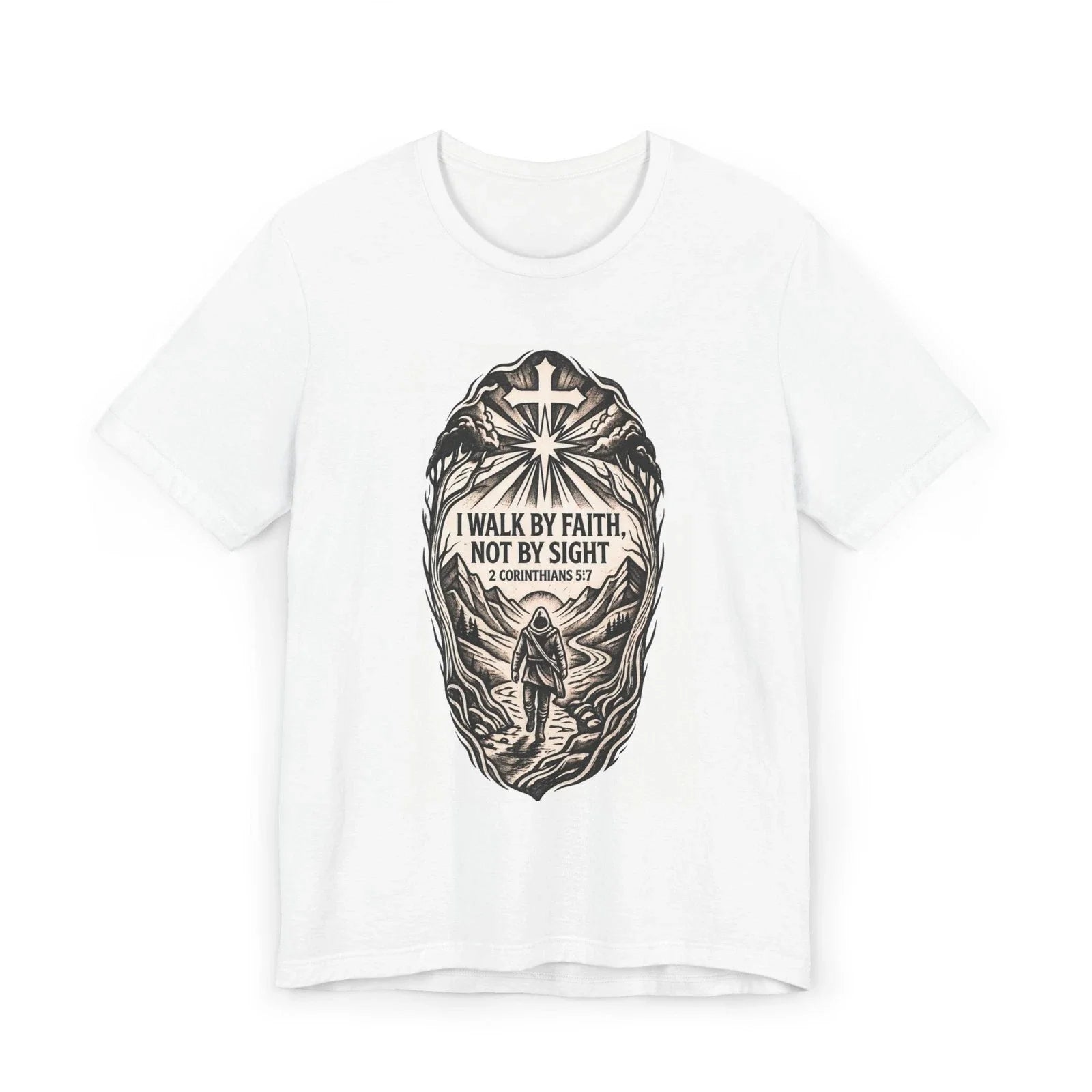 I Walk By Faith Not Sight Christian Cross Graphic - Adult & Kids T-Shirts, Sweatshirts & Hoodies apparel design preview 1