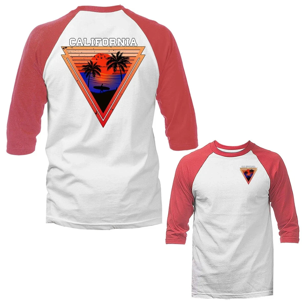 California Sunset Surf Palm Tree Triangle Graphic 3/4 - Adult & Kids T-Shirts, Sweatshirts & Hoodies apparel design preview 1