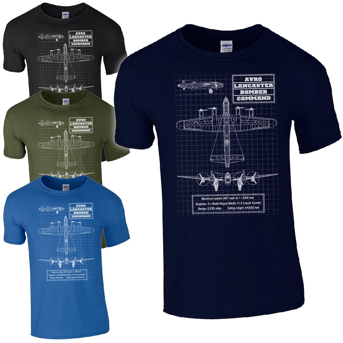 AVRO Lancaster Blueprint Thumper Rolls Royce Bomber - Adult & Kids T-Shirts, Sweatshirts & Hoodies apparel design preview 1