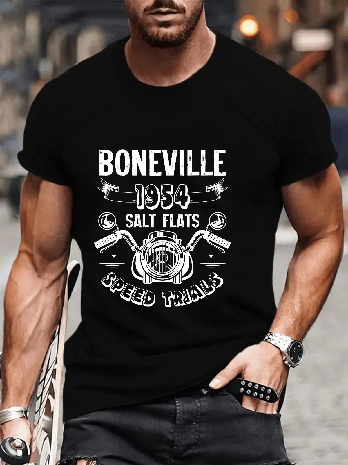 1954 Bonneville Salt Flats Speed Trials Vintage Biker - Adult & Kids T-Shirts, Sweatshirts & Hoodies apparel design preview 1