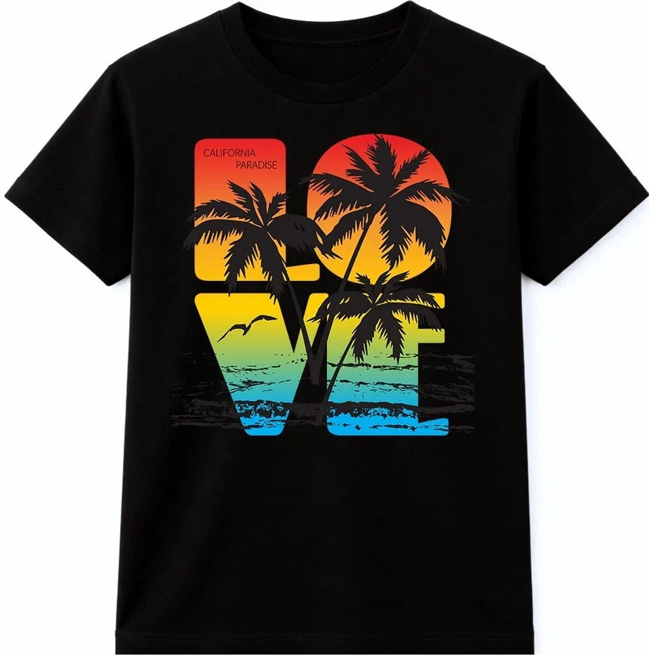 Retro Sunset Palm Trees LOVE Unisex Beach Summer - Adult & Kids T-Shirts, Sweatshirts & Hoodies apparel design preview 1