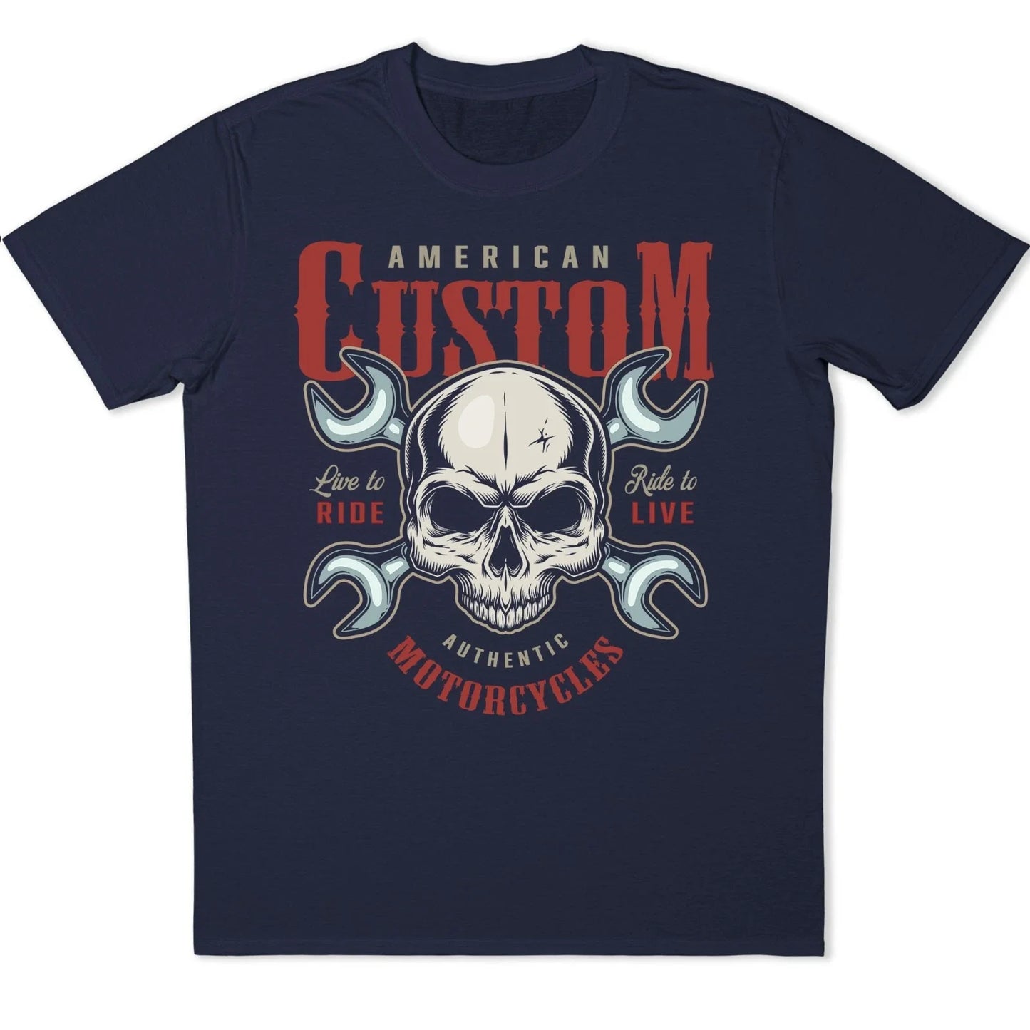 Skull Biker Motorcycle Wrench American Custom Ride To - Adult & Kids T-Shirts, Sweatshirts & Hoodies apparel design preview 1