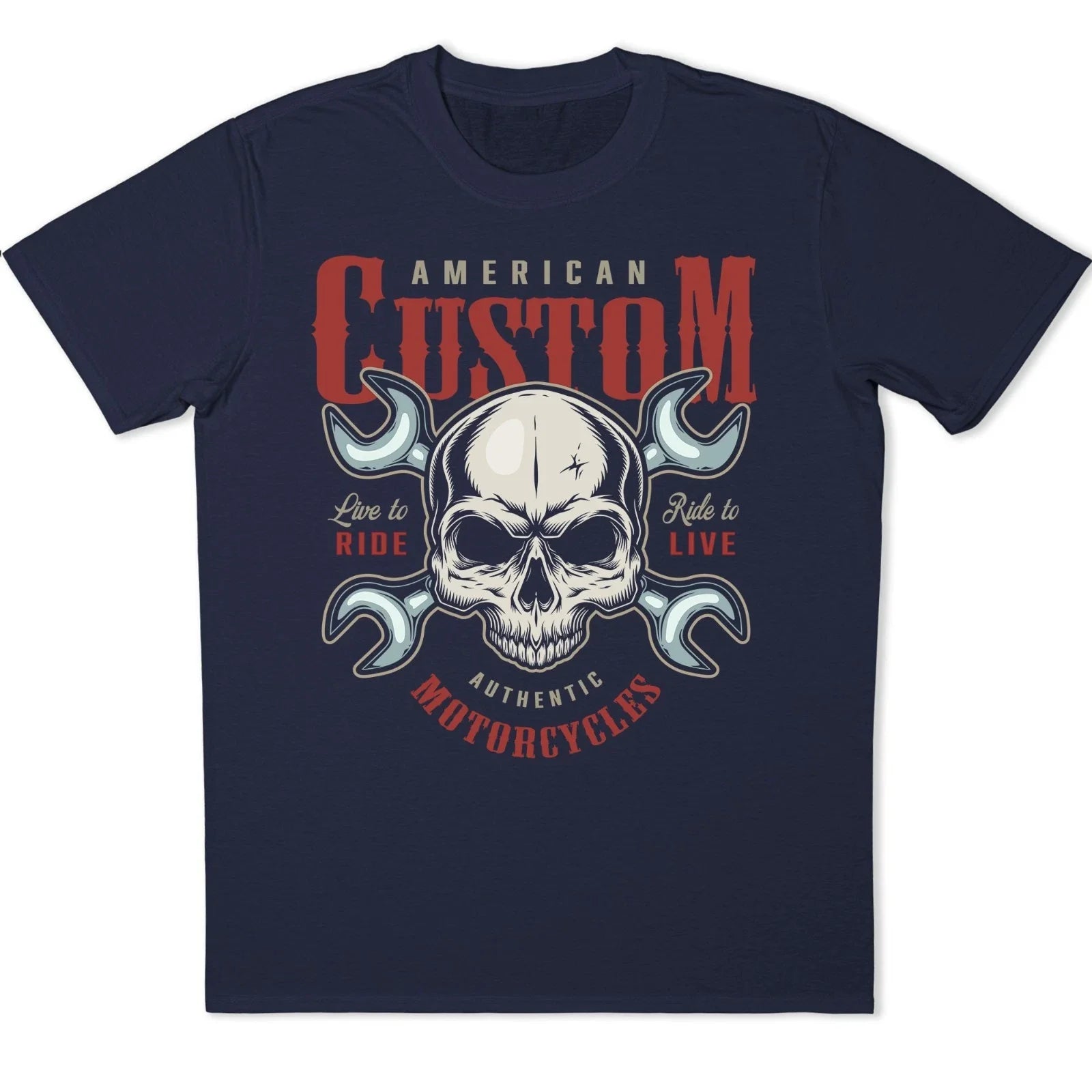 Skull Biker Motorcycle Wrench American Custom Ride To - Adult & Kids T-Shirts, Sweatshirts & Hoodies apparel design preview 1