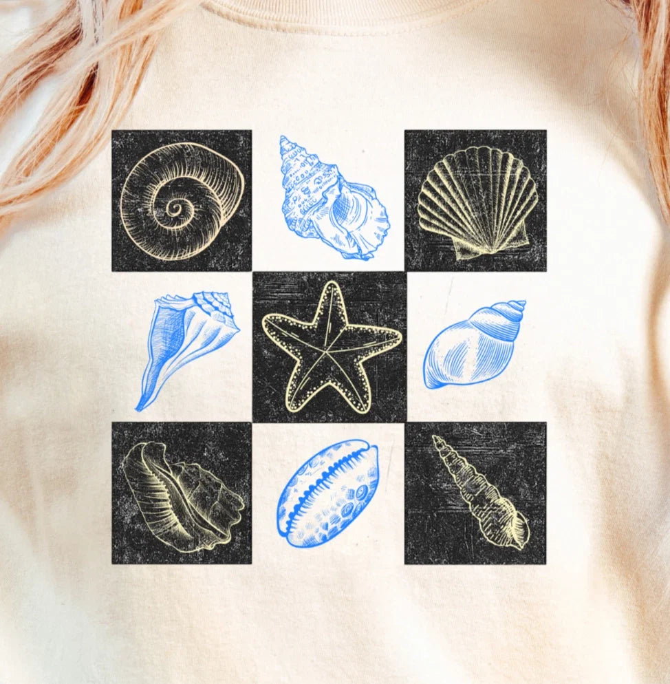 Seashell Grid Nautical Shells Beach Ocean Vibes - Adult & Kids T-Shirts, Sweatshirts & Hoodies apparel design preview 1