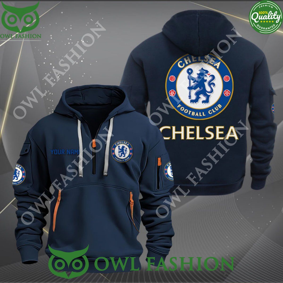 Chelsea Football Champion Custom Name Quarter Zip - Adult & Kids T-Shirts, Sweatshirts & Hoodies apparel design preview 1
