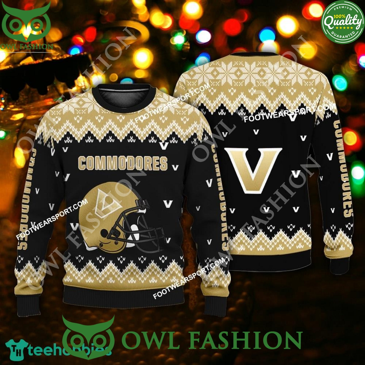 Vanderbilt Commodores Christmas with Helmet Pattern - Adult & Kids T-Shirts, Sweatshirts & Hoodies apparel design preview 1