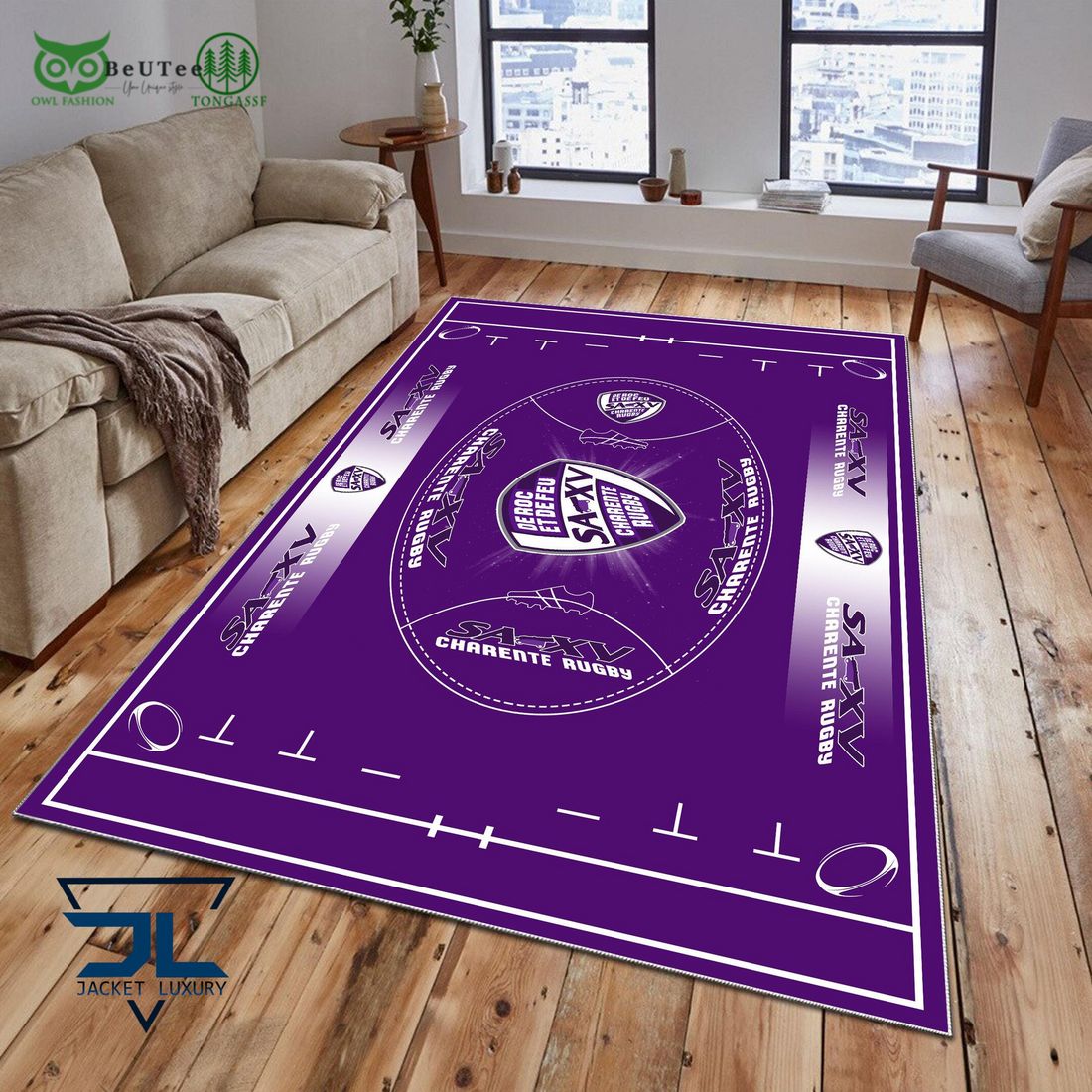 SA XV Charente French Rugby Carpet Rug - Adult & Kids T-Shirts, Sweatshirts & Hoodies apparel design preview 1