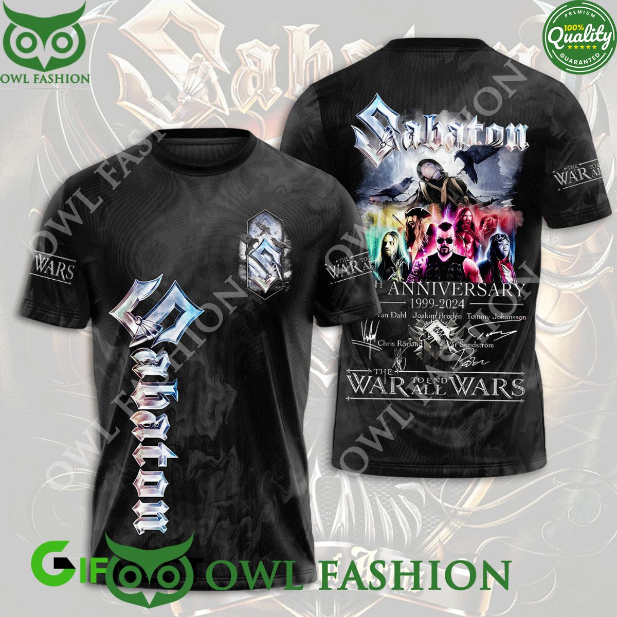 Sabaton 25th Anniversary 1999 2024 War to end all - Adult & Kids T-Shirts, Sweatshirts & Hoodies apparel design preview 1